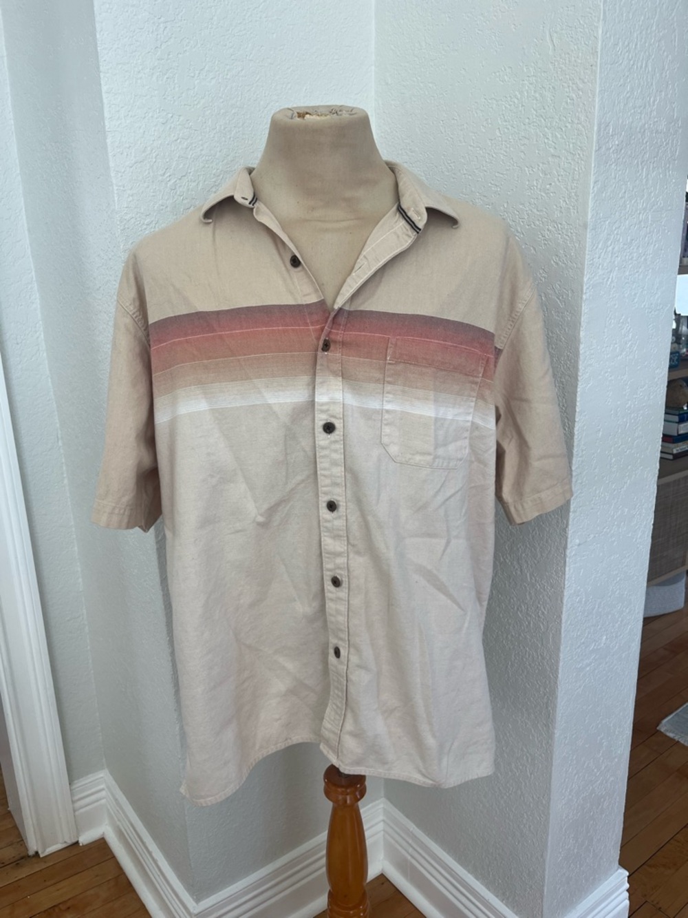 The Territory Ahead Beige Short-Sleeve Button-Up with Sunset Stripe